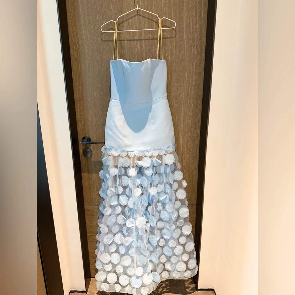 Bronx and Banco Pale Blue Strapless Maxi Dress with Circular Appliqués - Picture 2 of 13